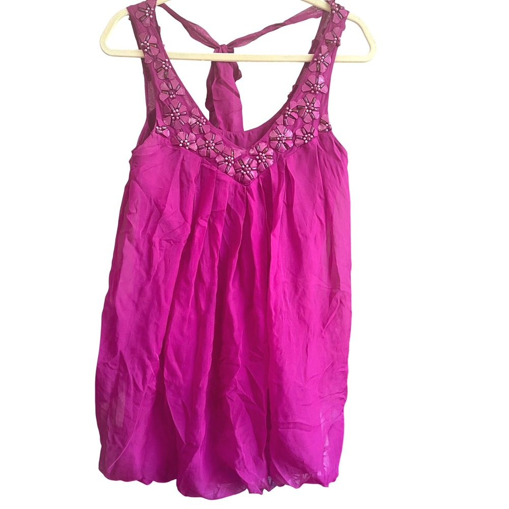 Rebecca Taylor Y2K Vintage Silk Micro Mini Balloon Pink Sheer Silk Embellished 2
